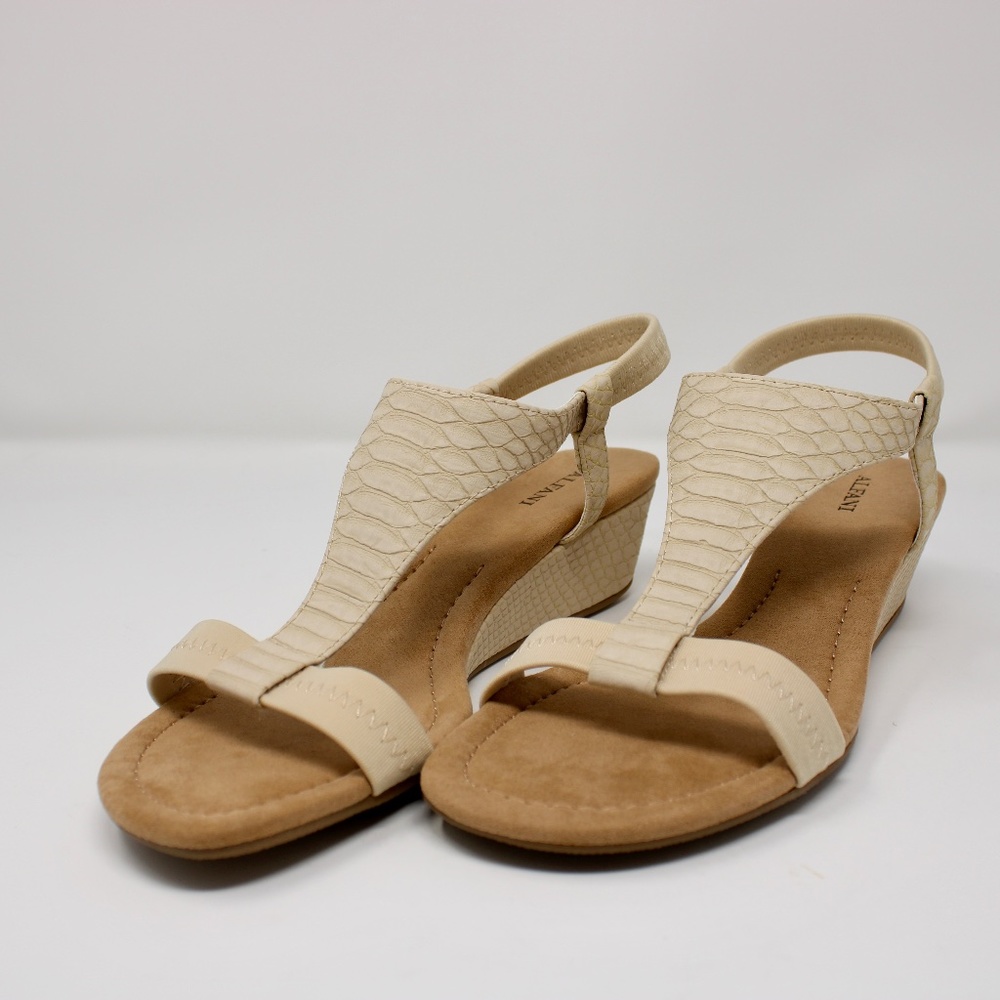 *NEW* Alfani Step 'N Flex Vacanzaa Wedge Sandals Beige Snakeskin Women's Size 9
